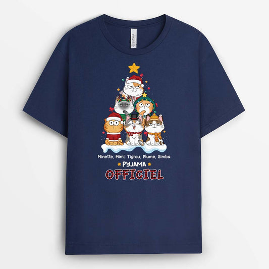 3201AFR2 pyjama offciel version chats formes en sapin de noel t shirt personnalise chat