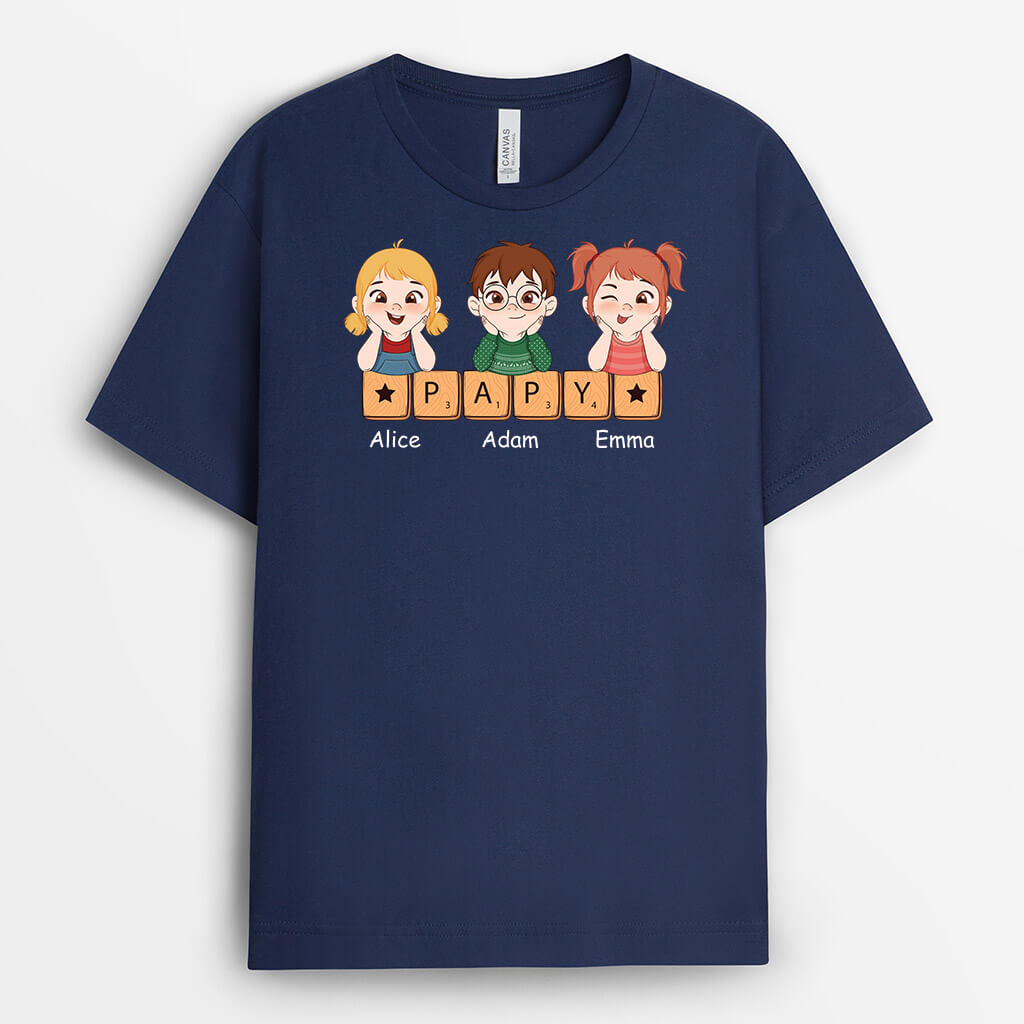 3204AFR1 papy version les petits enfants avec puzzle de mots tee shirt pour papy personnalise