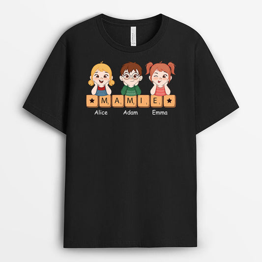 3204AFR2 papy version les petits enfants avec puzzle de mots tee shirt pour papy personnalise