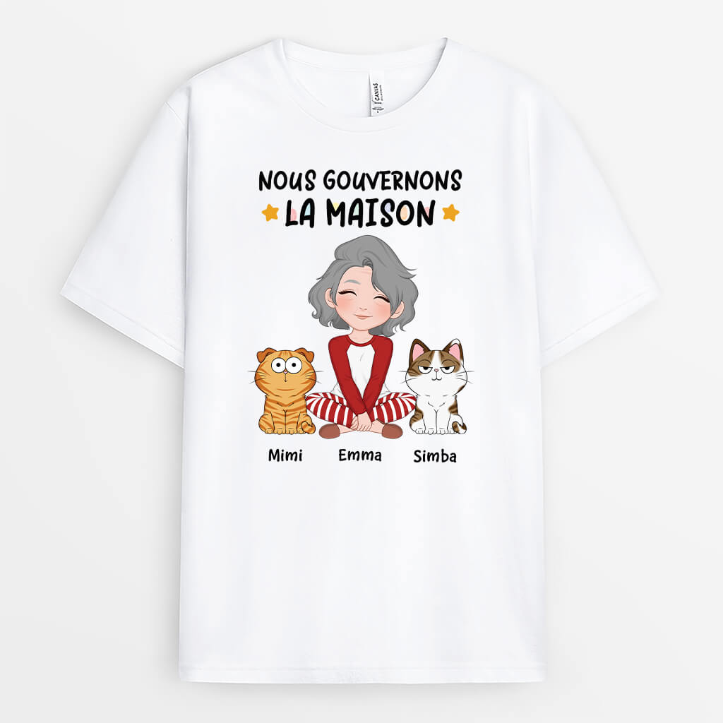 3206AFR2 nous gouvernons la maison avec chats mignons t shirt personnalise avec chat