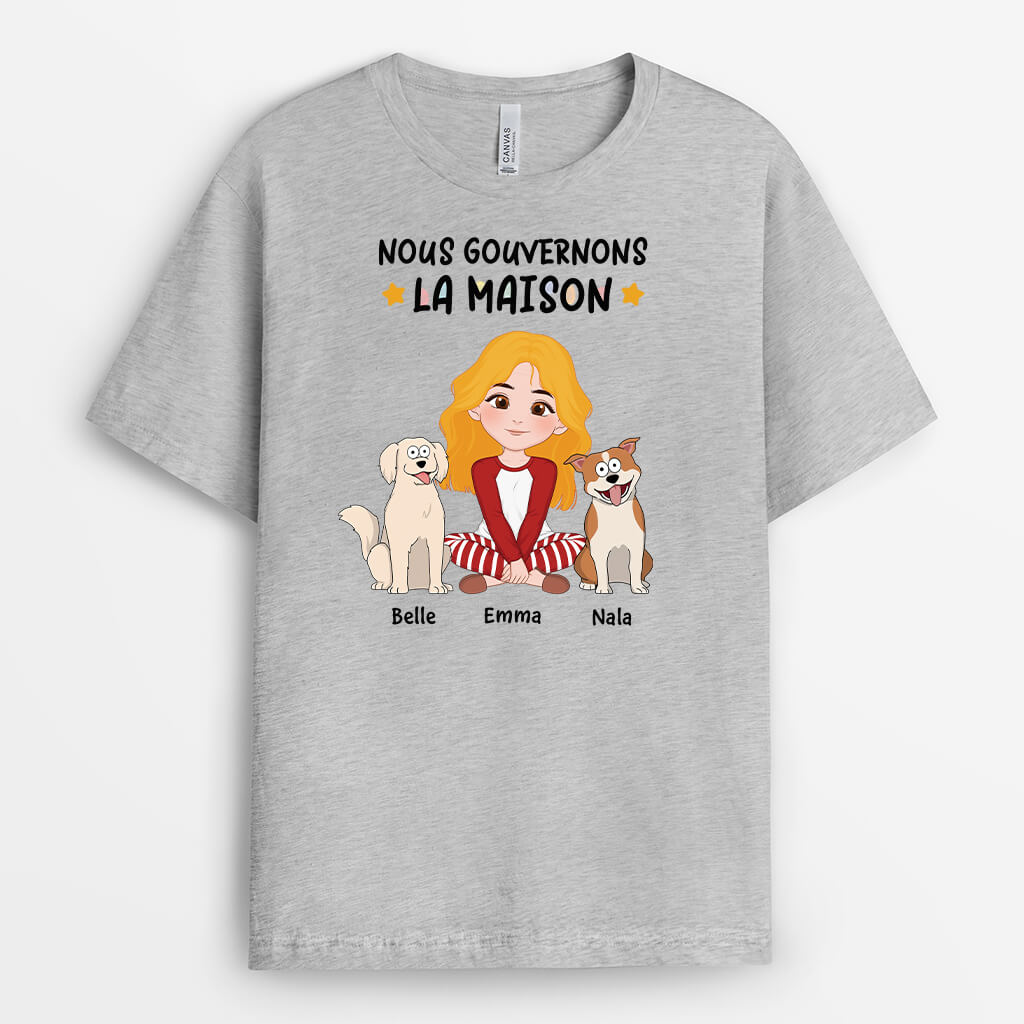 3206AFR2 nous gouvernons la maison avec chiens mignons t shirt personnalise avec chien