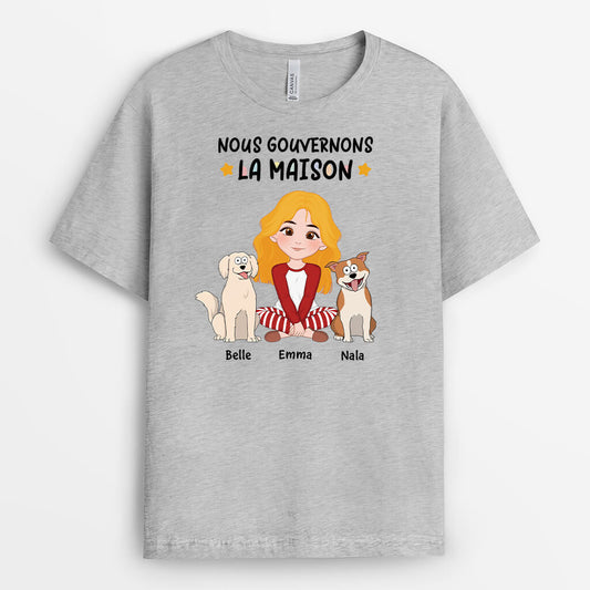 3206AFR2 nous gouvernons la maison avec chiens mignons t shirt personnalise avec chien