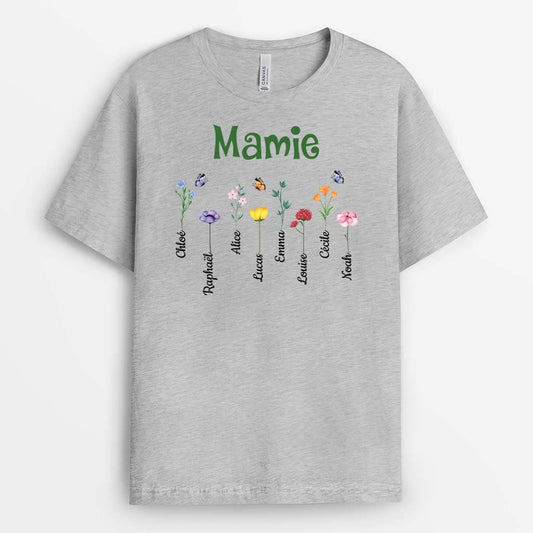 3219AFR1 mamie avec papillons et fleurs sauvages tee shirt personnalisable mamie