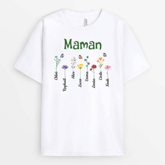 3219AFR2 mamie avec papillons et fleurs sauvages tee shirt personnalisable mamie