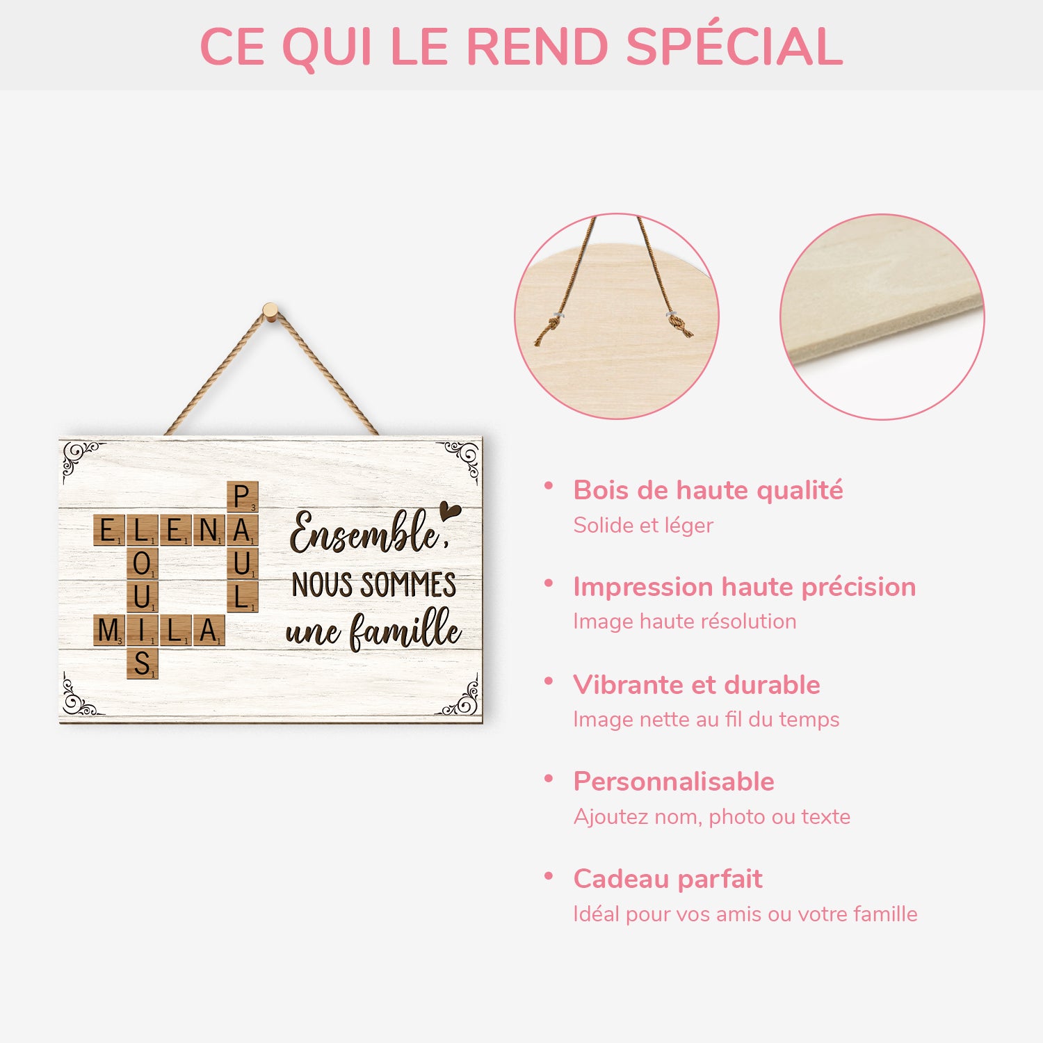 3221QFR4 plaque en bois personnalisee a suspendre ensemble nous formons une famille 3221q6f5i