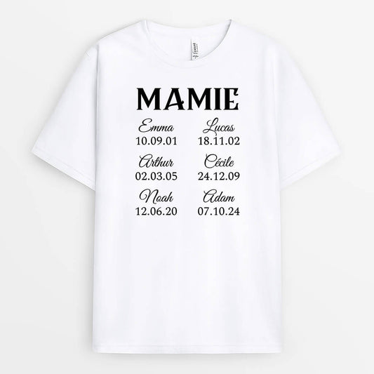 3225AFR1 mamie simple avec les dates de naissances tee shirt mamie personnalise