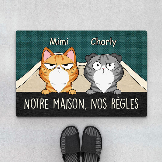 3227DFR1 notre maison nos regles avec chats tee shirt chat personnalise