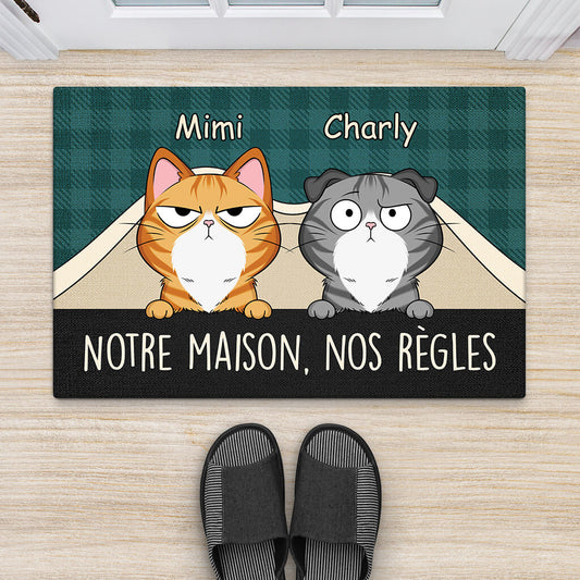 3227DFR2 notre maison nos regles avec chats tee shirt chat personnalise