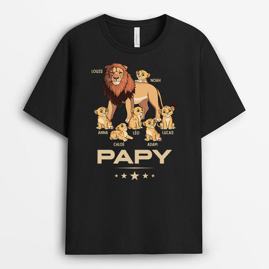 3232AFR1 papy lion avec etoiles t shirt personnalise pour papy