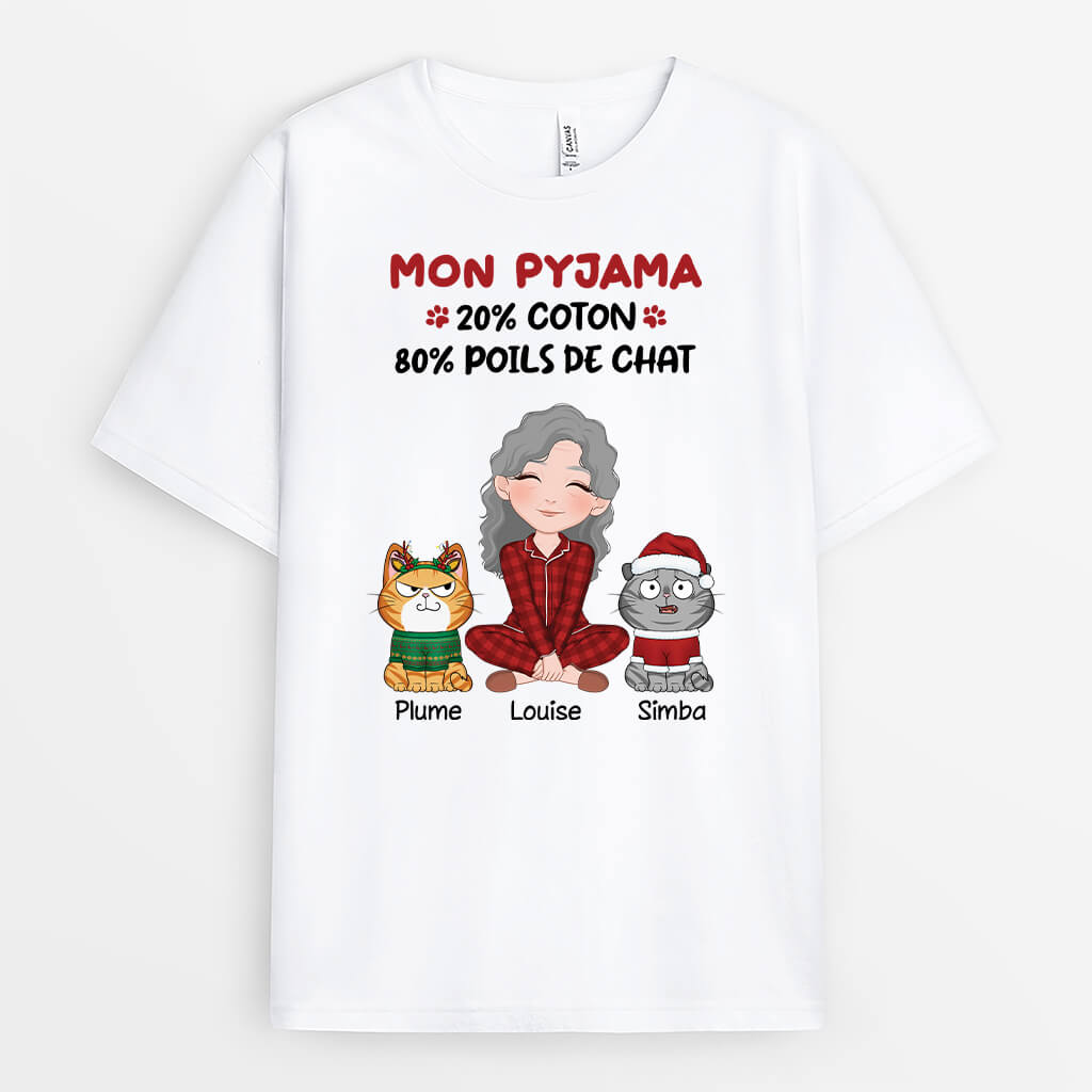 3233AFR2 mes pyjamas 20_ coton 80_ poils de chat version noel tee shirt personnalise chat