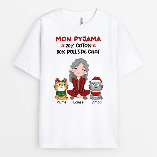 3233AFR2 mes pyjamas 20_ coton 80_ poils de chat version noel tee shirt personnalise chat