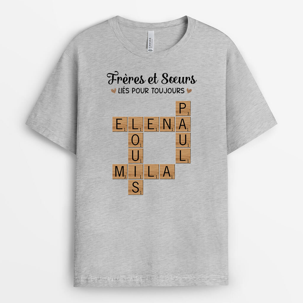 3234AFR1 freres et soeurs lies pour toujours avec mots croises t shirt personnalise pour famille