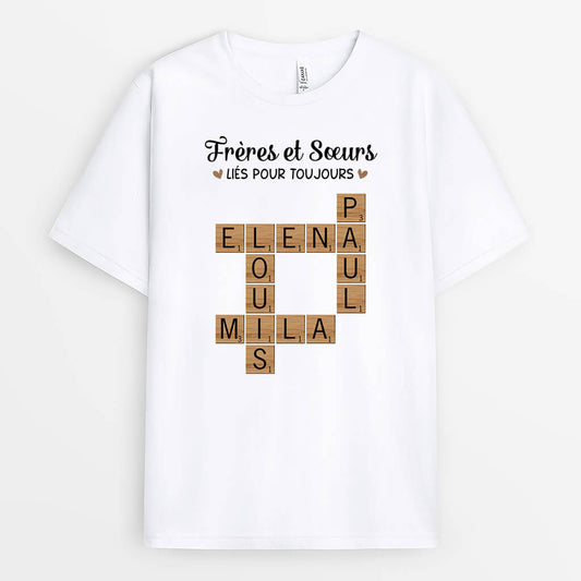 3234AFR2 freres et soeurs lies pour toujours avec mots croises t shirt personnalise pour famille