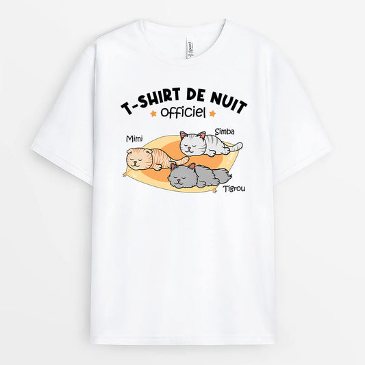 3241AFR1 t shirt de nuit officiel version chats dormant t shirt personnalise avec chat