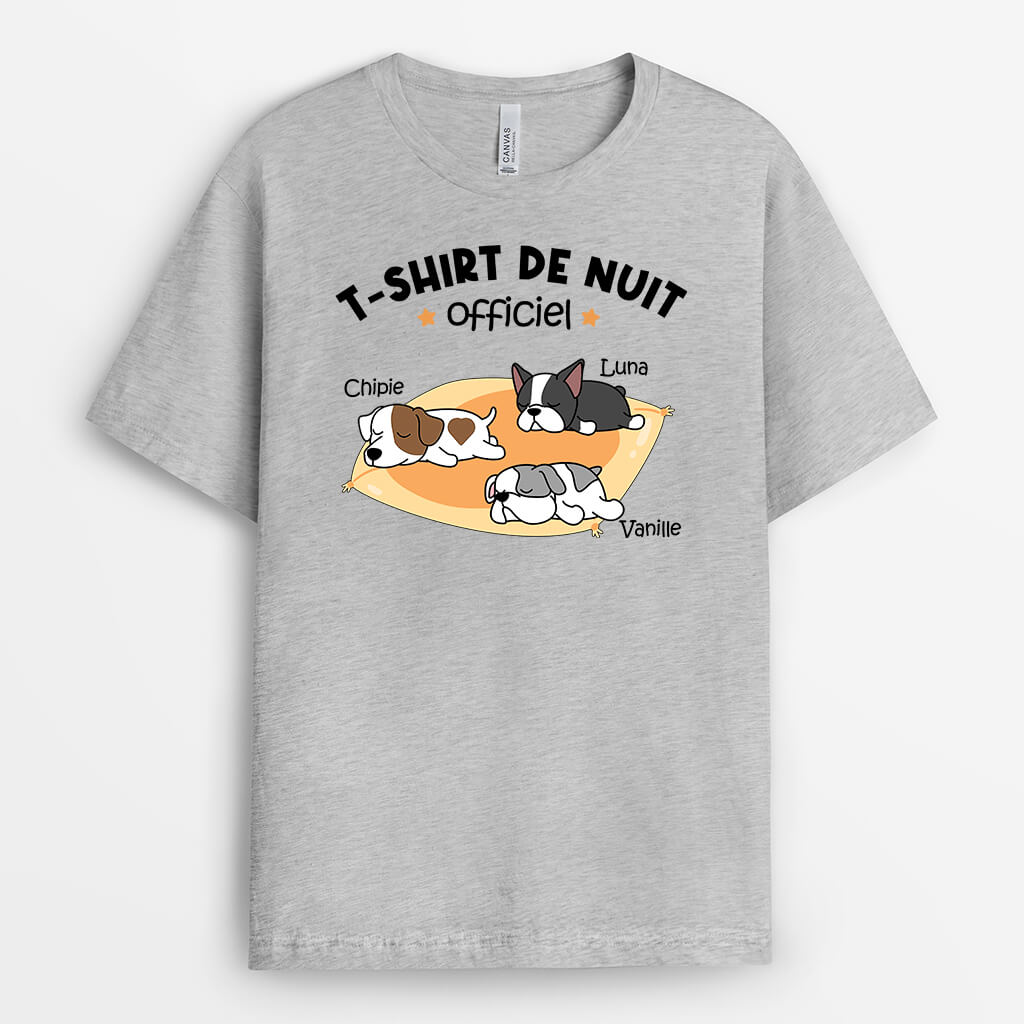 3241AFR1 t shirt de nuit officiel version chiens dormant t shirt personnalise avec chien