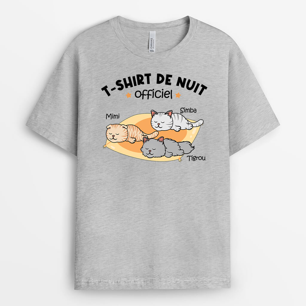 3241AFR2 t shirt de nuit officiel version chats dormant t shirt personnalise avec chat