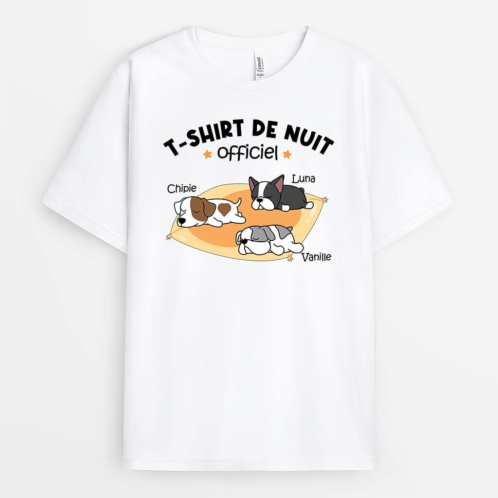 3241AFR2 t shirt de nuit officiel version chiens dormant t shirt personnalise avec chien