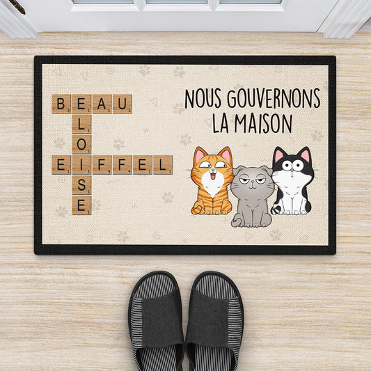 3259DFR2 nous gouvenons la maison version chat avec mots croises Paillasson personnalise chat