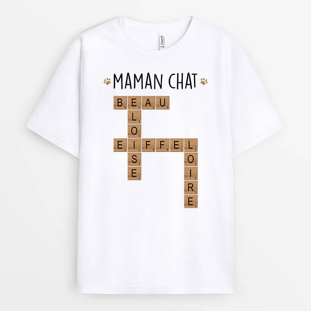 3266AFR1 maman papa chat avec mots croises tee shirt chat personnalise