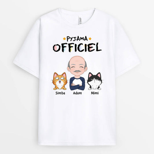 3267AFR2 pyjama officiel avec chats version cartoon t shirt personnalise avec chat