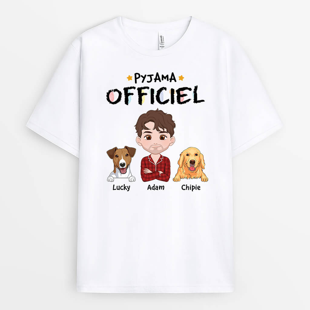 3267AFR2 pyjama officiel avec chiens version cartoon t shirt personnalise avec chien