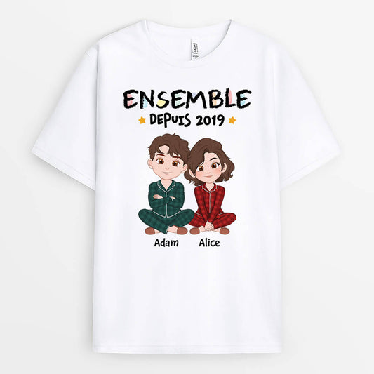 3269AFR1 ensemble depuis version crayon de couleurs t shirt pour couple personnalise