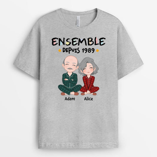 3269AFR2 ensemble depuis version crayon de couleurs t shirt pour couple personnalise