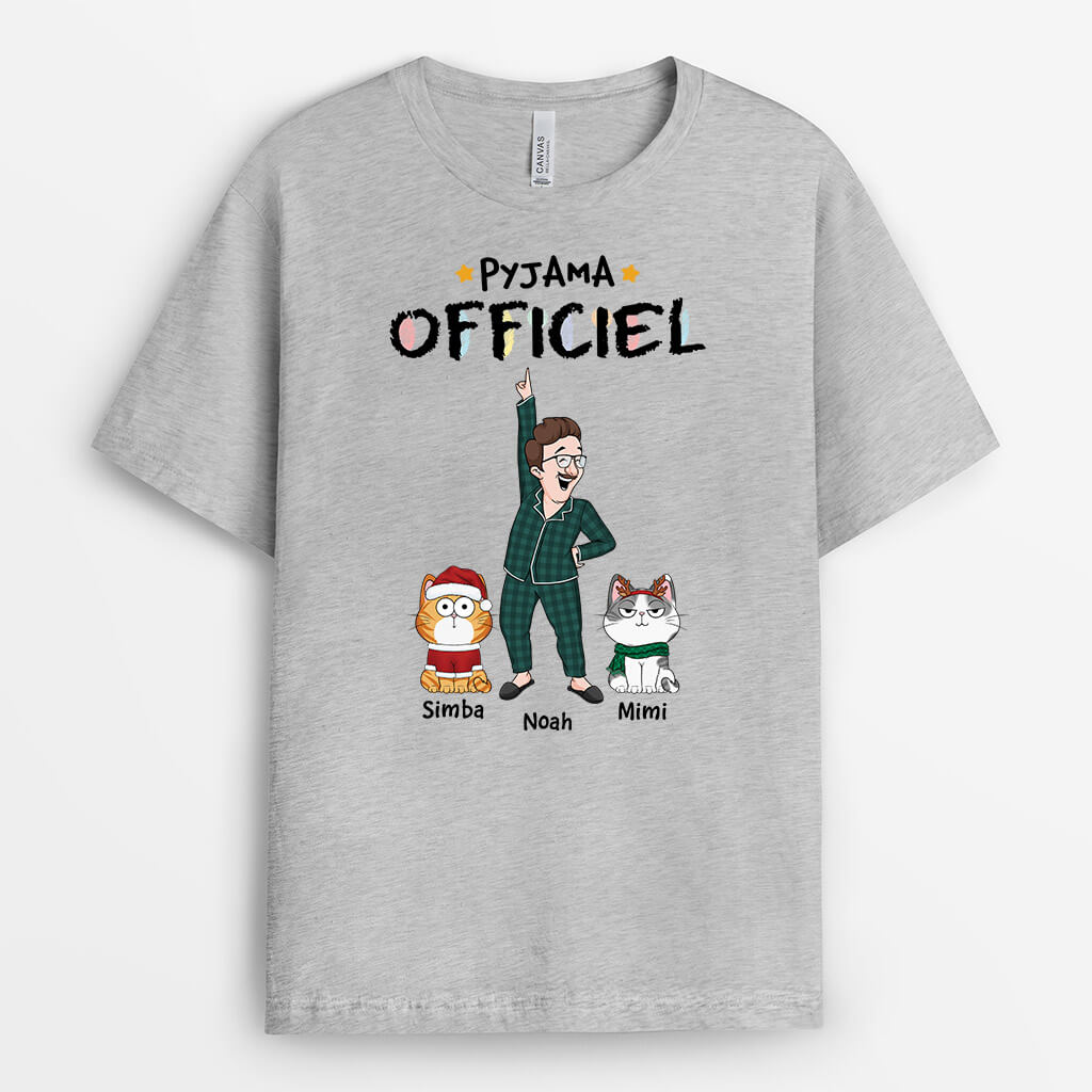 3271AFR2 pyjama officiel version noel avec chats rigolos t shirt personnalise avec chat