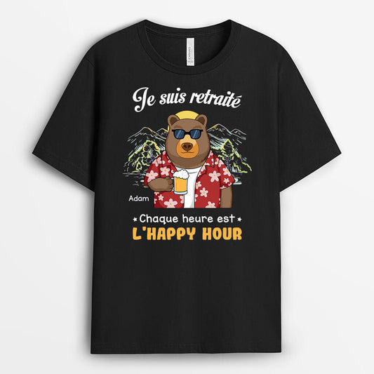 3273AFR1 chaque heure est lhappy hour version ours t shirt personnalise pour retraite