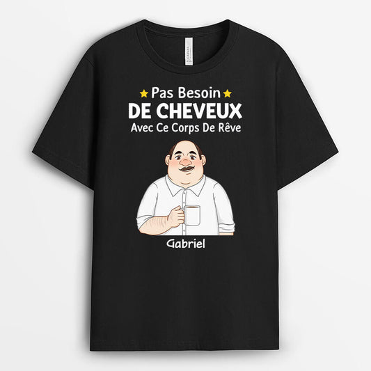 3278AFR1 pas besoin de cheveux avec ce corps de reve version cartoon t shirt personnalise pour homme