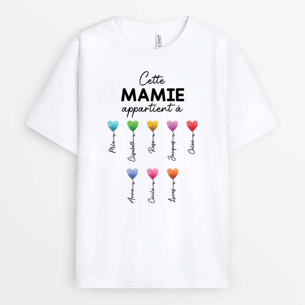 3280AFR1 cette mamie appartient a avec les coeurs colores tee shirt mamie personnalise