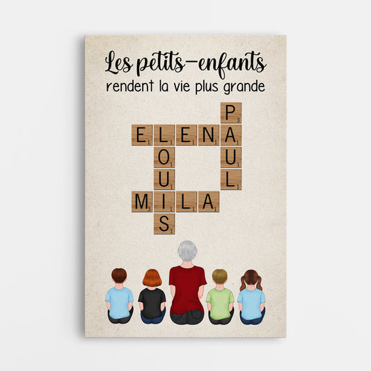 3289CFR1 les petits enfants rendent la vie plus grande avec mots croises toile pour mamie personnalisable