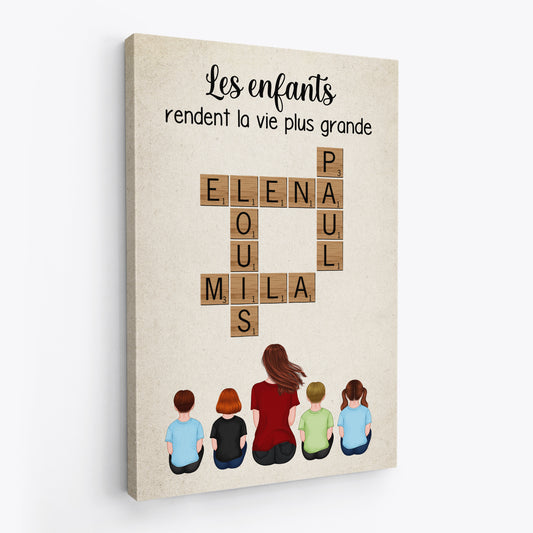 3289CFR2 les petits enfants rendent la vie plus grande avec mots croises toile pour mamie personnalisable