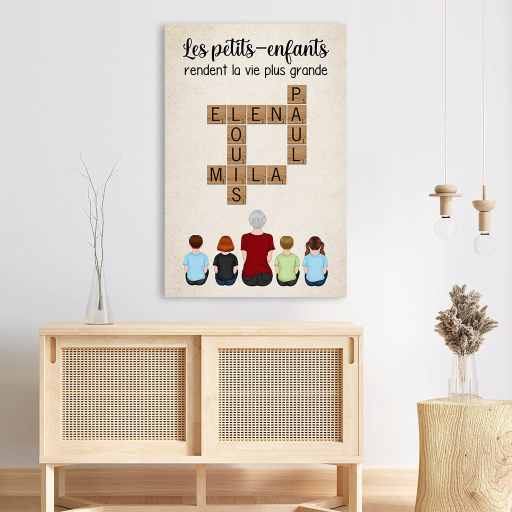 3289CFR3 les petits enfants rendent la vie plus grande avec mots croises toile pour mamie personnalisable