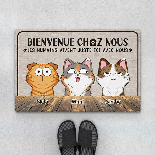 3301DFR1 bienvenue chez nous avec chats espiegles paillasson personnalise avec chat