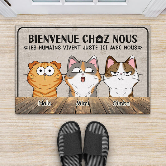 3301DFR2 bienvenue chez nous avec chats espiegles paillasson personnalise avec chat