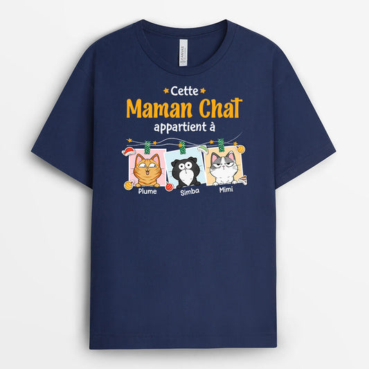 3307AFR1 cette maman chat appartient a version mignonne avec chats amusants pour noel t shirt personnalise avec chat