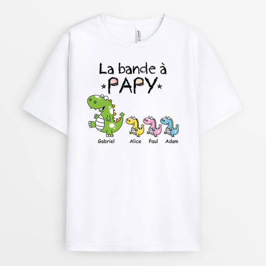 3312AFR1 la bande a papy version dinosaures en pastel t shirt personnalise pour papy