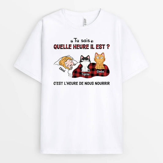 3318AFR1 cest lheure de nourrir les chats adorables tee shirt chat personnalise