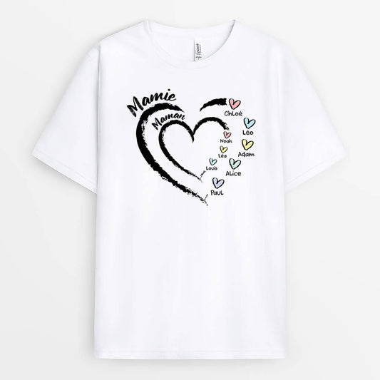 3319AFR1 mamie version coeur dessine au crayon pastel tee shirt mamie personnalise