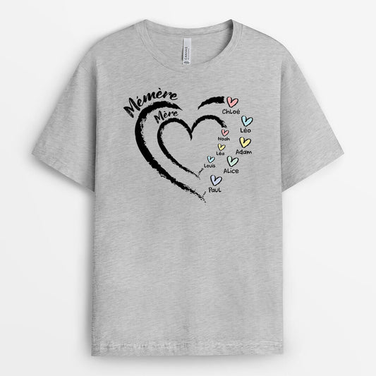 3319AFR2 mamie version coeur dessine au crayon pastel tee shirt mamie personnalise