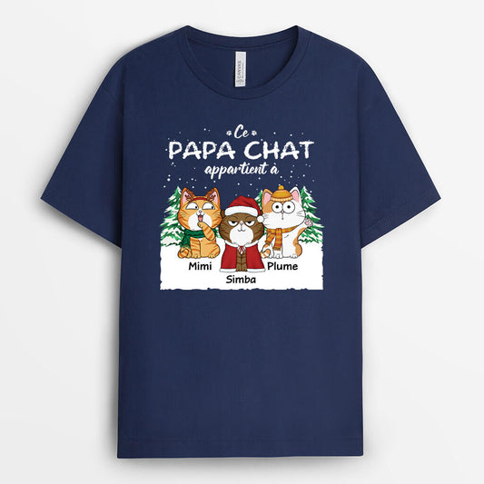 3322AFR2 cette maman chat appartient a la version avec de la neige a noel tee shirt avec des chats