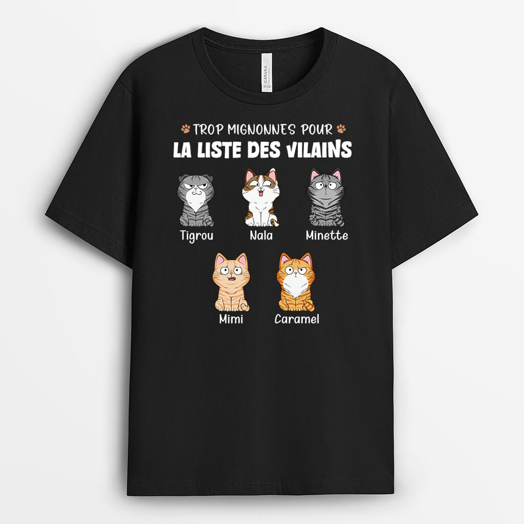 3324AFR2 trop mignons pour la liste des vilains version chats tee shirt personnalise chat