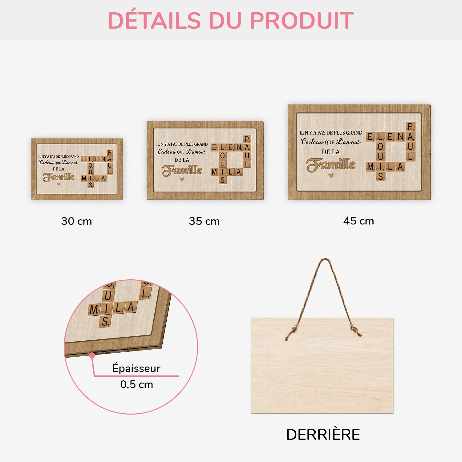3335QFR3 plaque en bois personnalisee avec mots croises amour de la famille 3335q8m5i