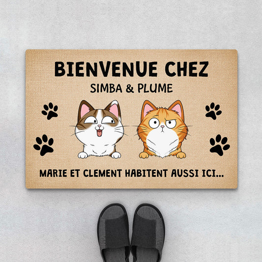 3336DFR1 bienvenue chez nous version chats espiegles paillasson chat personnalise