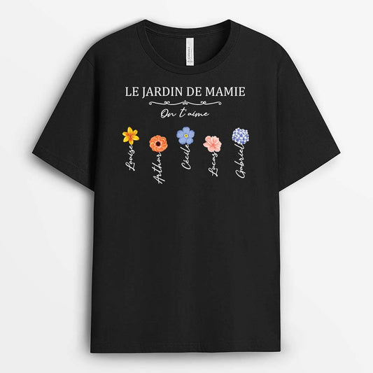 3340AFR1 le jardin de mamie on taime tee shirt mamie personnalisable