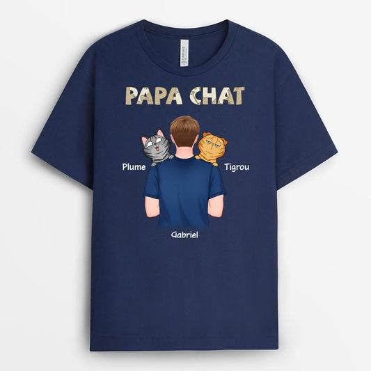 3341AFR2 papa chat mignon qui tourne le dos tee shirt chat personnalise