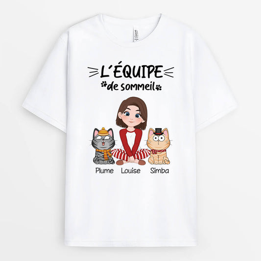 3353AFR1 lequipe de sommeil version chats en hiver t shirt personnalise pour amoureux des chats