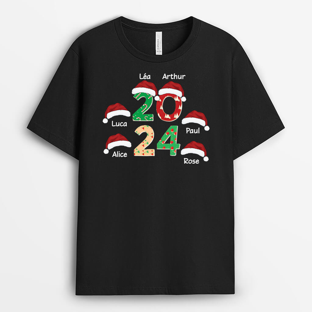 3361AFR1 noel 2024 avec bonnets de noel t shirt noel personnalise pour famille