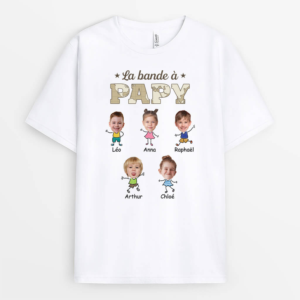 3363AFR1 la bande a papy version des petits enfants en bonhommes allumettes avec visages t shirt papy personnalise